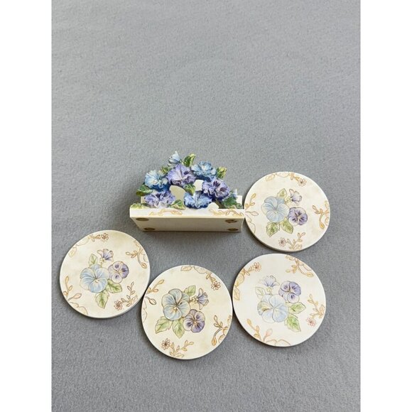 Vintage Ceramic Pansy Flower 3D Sculpture Coaster Holder with Coasters - Picture 6 of 10